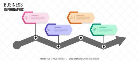 Concept of business model with 4 successive steps. Four colorful graphic elements. Timeline design for brochure, presentation. Infographic design layout vector