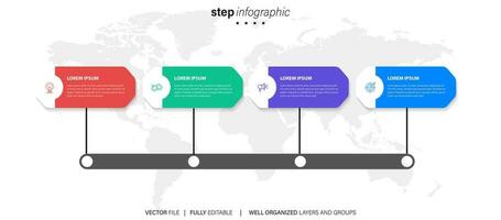 concepto de negocio modelo con 4 4 sucesivo pasos. cuatro vistoso gráfico elementos. cronograma diseño para folleto, presentación. infografía diseño diseño vector