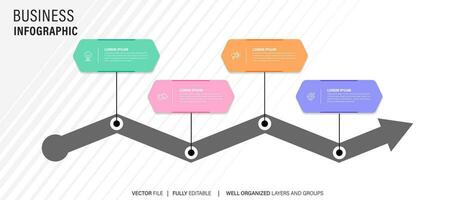 Concept of business model with 4 successive steps. Four colorful graphic elements. Timeline design for brochure, presentation. Infographic design layout vector