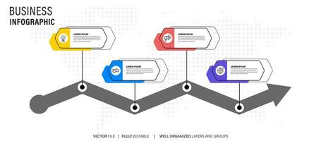 Concept of business model with 4 successive steps. Four colorful graphic elements. Timeline design for brochure, presentation. Infographic design layout vector