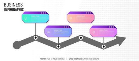 Concept of business model with 4 successive steps. Four colorful graphic elements. Timeline design for brochure, presentation. Infographic design layout vector