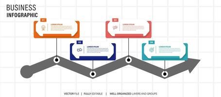 Line step infographic. 4 options workflow diagram, circle timeline number infograph, process steps chart. Linear vector infographics. Process order infographic arrow and steps point illustration