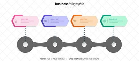 Line step infographic. 4 options workflow diagram, circle timeline number infograph, process steps chart. Linear vector infographics. Process order infographic arrow and steps point illustration