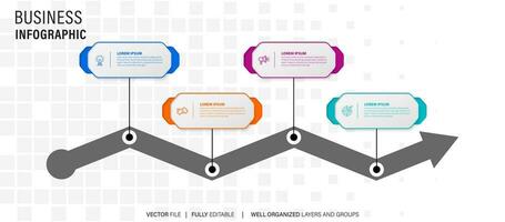 línea paso infografía. 4 4 opciones flujo de trabajo diagrama, circulo cronograma número infografía, proceso pasos cuadro. lineal vector infografía. proceso orden infografía flecha y pasos punto ilustración