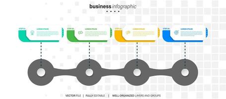 Line step infographic. 4 options workflow diagram, circle timeline number infograph, process steps chart. Linear vector infographics. Process order infographic arrow and steps point illustration