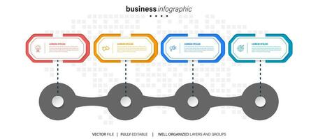 línea paso infografía. 4 4 opciones flujo de trabajo diagrama, circulo cronograma número infografía, proceso pasos cuadro. lineal vector infografía. proceso orden infografía flecha y pasos punto ilustración