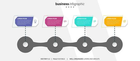 línea paso infografía. 4 4 opciones flujo de trabajo diagrama, circulo cronograma número infografía, proceso pasos cuadro. lineal vector infografía. proceso orden infografía flecha y pasos punto ilustración