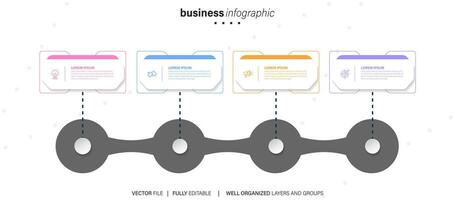 Line step infographic. 4 options workflow diagram, circle timeline number infograph, process steps chart. Linear vector infographics. Process order infographic arrow and steps point illustration