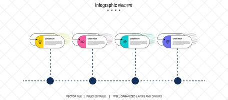 Delgado línea infografía esquema con 4 4 opciones vector modelo para