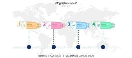 Thin line infographic scheme with 4 options. Vector template for