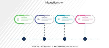 Delgado línea infografía esquema con 4 4 opciones vector modelo para