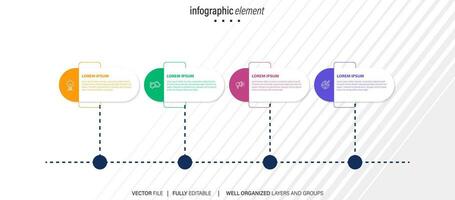 Delgado línea infografía esquema con 4 4 opciones vector modelo para