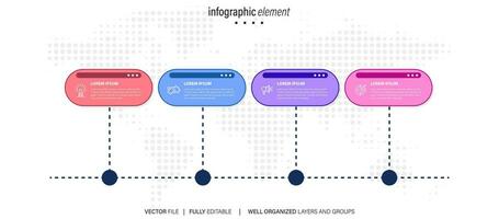 Thin line infographic scheme with 4 options. Vector template for