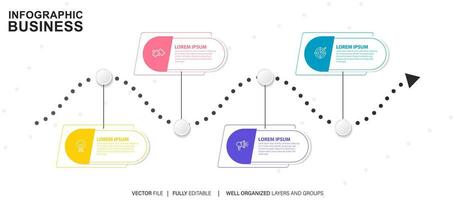 Thin line infographic scheme with 4 options. Vector template for