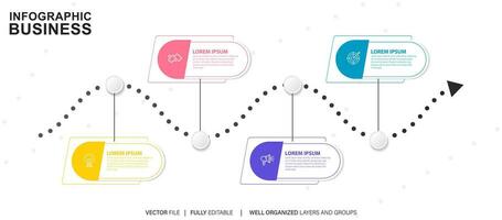 Delgado línea infografía esquema con 4 4 opciones vector modelo para