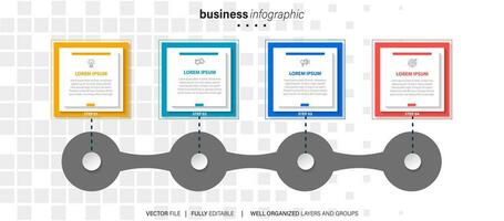 Business infographic design template with 4 options, steps or processes. Can be used for workflow layout, diagram, annual report, web design vector