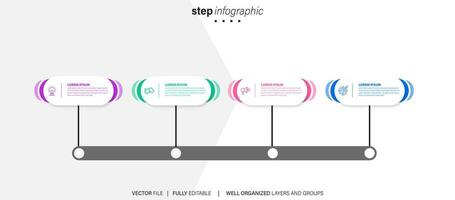 Business infographic design template with 4 options, steps or processes. Can be used for workflow layout, diagram, annual report, web design vector