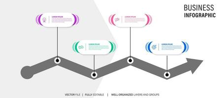 Business infographic design template with 4 options, steps or processes. Can be used for workflow layout, diagram, annual report, web design vector