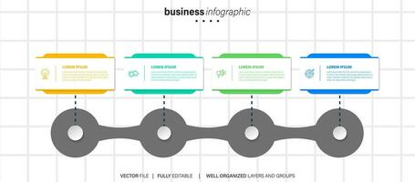 Business infographic design template with 4 options, steps or processes. Can be used for workflow layout, diagram, annual report, web design vector