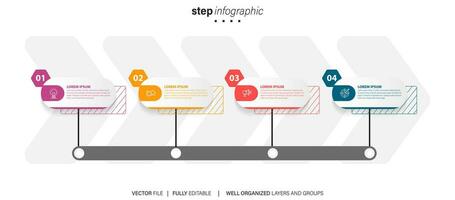 Mind map infographic template or element as a vector with 4 step, process, option, colorful label, icons, semicircular, circular, branch arrow, for sale slide or presentation, minimal, modern style