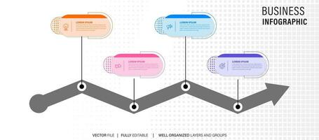 Mind map infographic template or element as a vector with 4 step, process, option, colorful label, icons, semicircular, circular, branch arrow, for sale slide or presentation, minimal, modern style