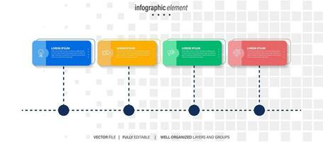 Mind map infographic template or element as a vector with 4 step, process, option, colorful label, icons, semicircular, circular, branch arrow, for sale slide or presentation, minimal, modern style