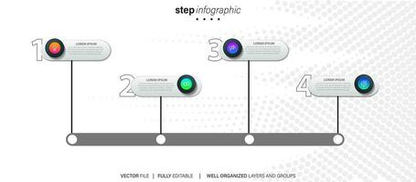 Mind map infographic template or element as a vector with 4 step, process, option, colorful label, icons, semicircular, circular, branch arrow, for sale slide or presentation, minimal, modern style