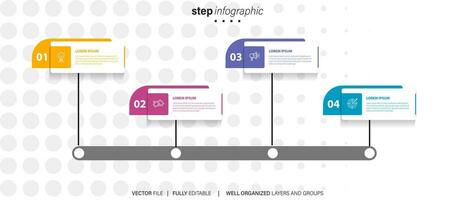 Mind map infographic template or element as a vector with 4 step, process, option, colorful label, icons, semicircular, circular, branch arrow, for sale slide or presentation, minimal, modern style