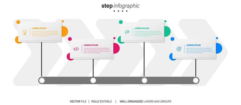 Timeline infographic design element and number options. Business concept with 4 steps. Can be used for workflow layout, diagram, annual report, web design. Vector business template for presentation.