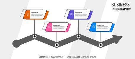 infographic template 4 step business planning to success multi colored rectagles with icon. template background design for marketing, finance, product. vector