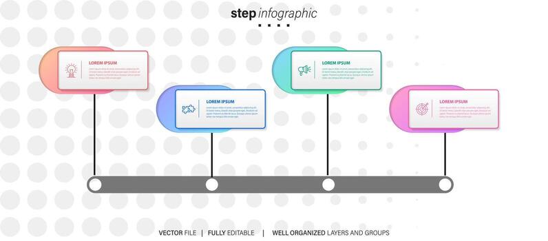 Timeline infographic design element and number options. Business concept with 4 steps. Can be used for workflow layout, diagram, annual report, web design. Vector business template for presentation.