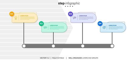 infografía modelo 4 4 paso negocio planificación a éxito multi de colores rectángulos con icono. modelo antecedentes diseño para marketing, finanzas, producto. vector