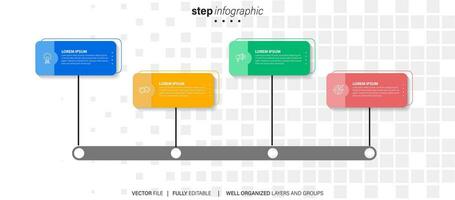 infographic template 4 step business planning to success multi colored rectagles with icon. template background design for marketing, finance, product. vector