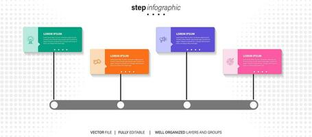 infografía modelo 4 4 paso negocio planificación a éxito multi de colores rectángulos con icono. modelo antecedentes diseño para marketing, finanzas, producto. vector