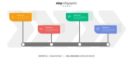 infographic template 4 step business planning to success multi colored rectagles with icon. template background design for marketing, finance, product. vector