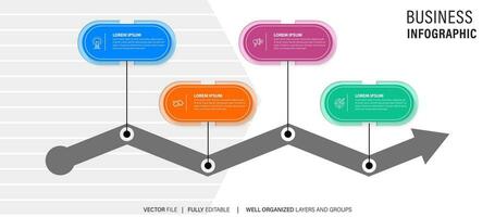 elemento de diseño infográfico de línea de tiempo y opciones de número. concepto de negocio con 4 pasos. se puede utilizar para diseño de flujo de trabajo, diagrama, informe anual, diseño web. plantilla de negocio vectorial para presentación. vector