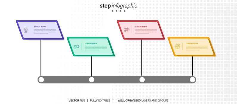 Timeline infographic design element and number options. Business concept with 4 steps. Can be used for workflow layout, diagram, annual report, web design. Vector business template for presentation.