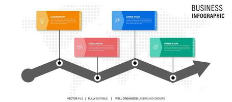 infographic template 4 step business planning to success multi colored rectagles with icon. template background design for marketing, finance, product. vector