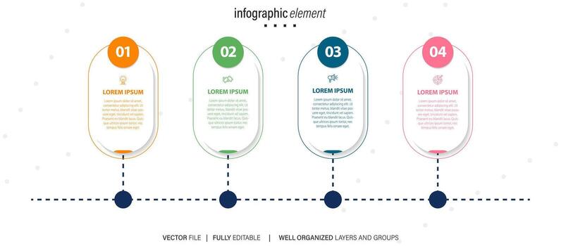 Timeline infographic design element and number options. Business concept with 4 steps. Can be used for workflow layout, diagram, annual report, web design. Vector business template for presentation.
