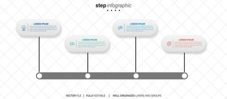 elemento de diseño infográfico de línea de tiempo y opciones de número. concepto de negocio con 4 pasos. se puede utilizar para diseño de flujo de trabajo, diagrama, informe anual, diseño web. plantilla de negocio vectorial para presentación. vector