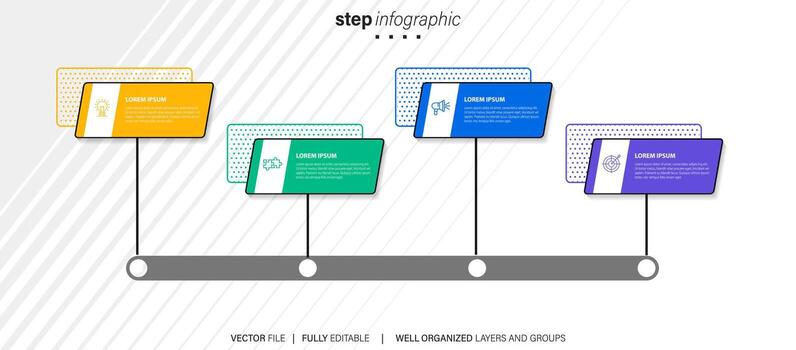 Timeline infographic design element and number options. Business concept with 4 steps. Can be used for workflow layout, diagram, annual report, web design. Vector business template for presentation.