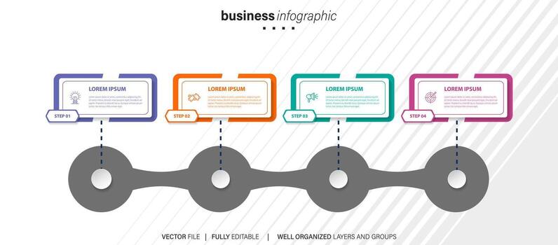 Timeline infographic design element and number options. Business concept with 4 steps. Can be used for workflow layout, diagram, annual report, web design. Vector business template for presentation.