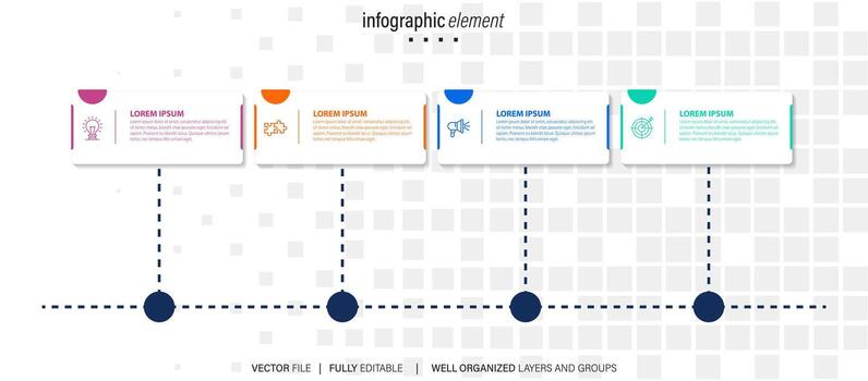 Timeline infographic design element and number options. Business concept with 4 steps. Can be used for workflow layout, diagram, annual report, web design. Vector business template for presentation.