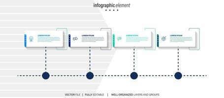 elemento de diseño infográfico de línea de tiempo y opciones de número. concepto de negocio con 4 pasos. se puede utilizar para diseño de flujo de trabajo, diagrama, informe anual, diseño web. plantilla de negocio vectorial para presentación. vector