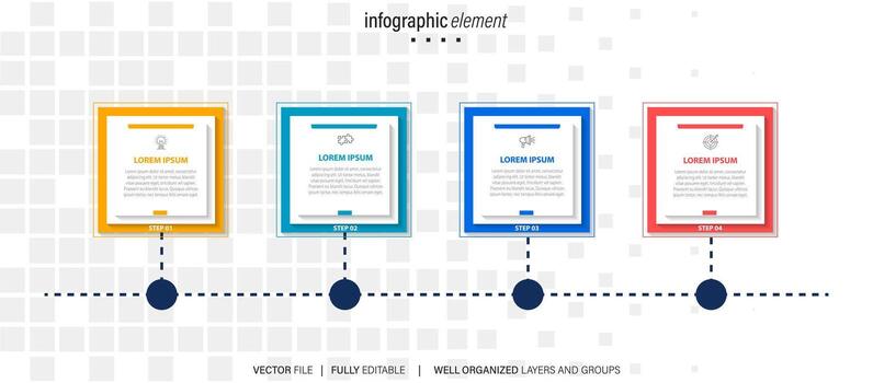Timeline infographic design element and number options. Business concept with 4 steps. Can be used for workflow layout, diagram, annual report, web design. Vector business template for presentation.