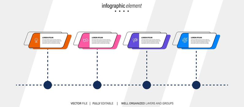 Timeline infographic design element and number options. Business concept with 4 steps. Can be used for workflow layout, diagram, annual report, web design. Vector business template for presentation.