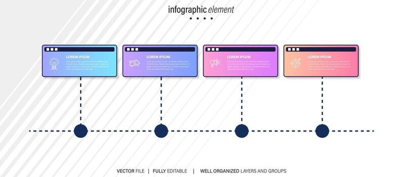 Timeline infographic design element and number options. Business concept with 4 steps. Can be used for workflow layout, diagram, annual report, web design. Vector business template for presentation.
