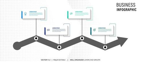 elemento de diseño infográfico de línea de tiempo y opciones de número. concepto de negocio con 4 pasos. se puede utilizar para diseño de flujo de trabajo, diagrama, informe anual, diseño web. plantilla de negocio vectorial para presentación. vector