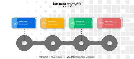 chart timeline infographic template or element with 4 project, process, step, option, colorful bar, arrow, minimal, modern style for sale slide, planner, workflow, roadmap, web vector