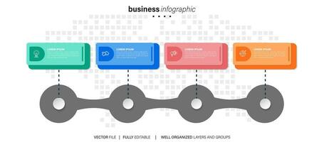 chart timeline infographic template or element with 4 project, process, step, option, colorful bar, arrow, minimal, modern style for sale slide, planner, workflow, roadmap, web vector